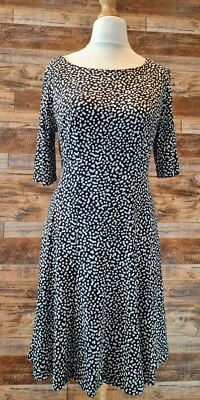 Connected Apparel Damen schwarz & weiß gepunktet 1/2 Arm Kleid UK 8