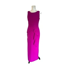 Marina Cascading Ruffle Gown V-Back Fuschia Back Slit Size 4 NWOT  Evening