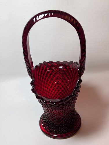 Vintage Westmoreland English Hobnail Ruby Red Glass Basket - Picture 3 of 11