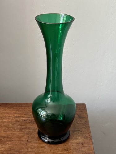 VINTAGE emerald green EMPOLI Italy glass bud vase 20cm mid century - Picture 3 of 7