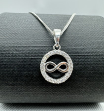 925 Solid Sterling Silver Love Infinity Round Pendant 20 Inch Necklace