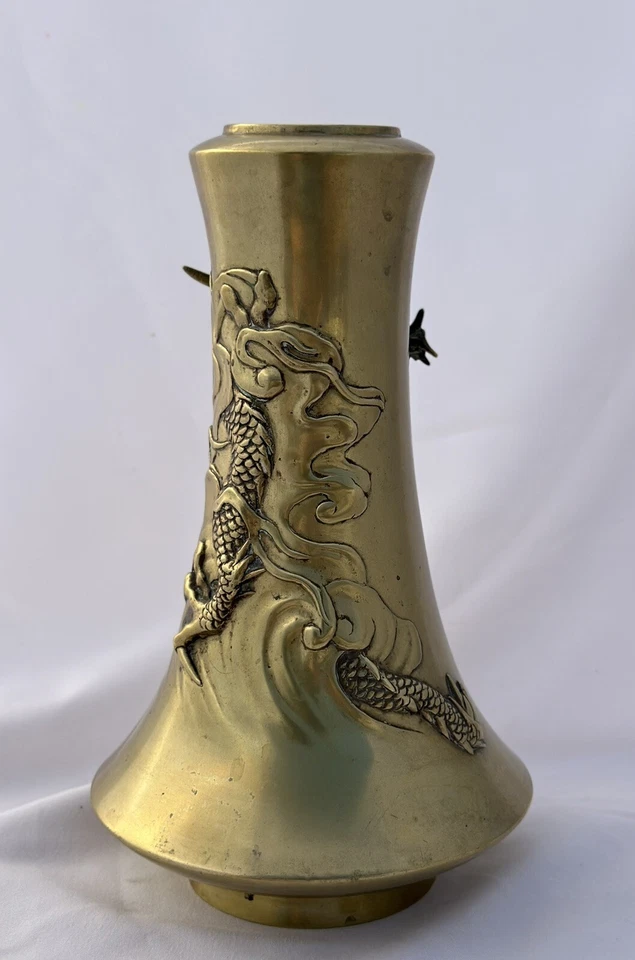"Antiguo jarrón japonés Meiji Taisho bronce dragón 10"" X 6""" Foto 3 de 4