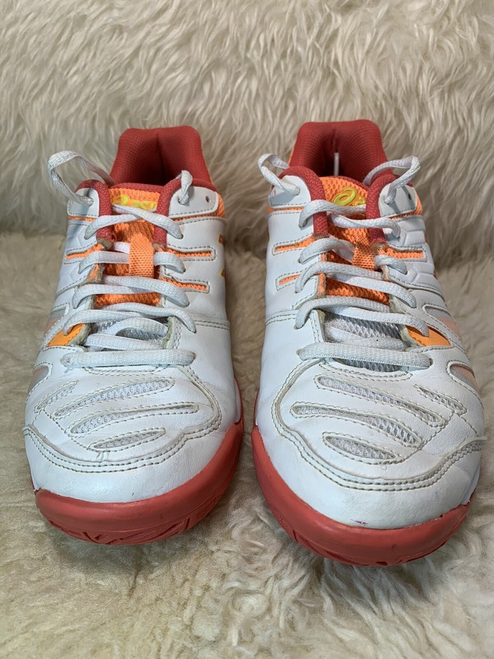Asics Gel Game C502Y Women Tennis Shoes Size US 4.5 White Orange CLEAN