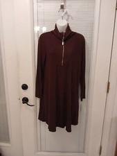 Light weight women sweater dress zip turtle neck maroon size small