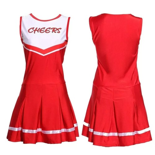 High School Girls Cheerleader Red Fancy Dress Costume Outfit - Picture 2 of 5