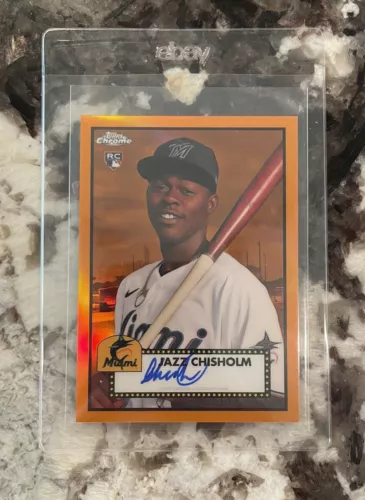 Jazz Chisholm 2021 Topps Chrome Platinum Anniversary Orange Auto /25 Rookie RC