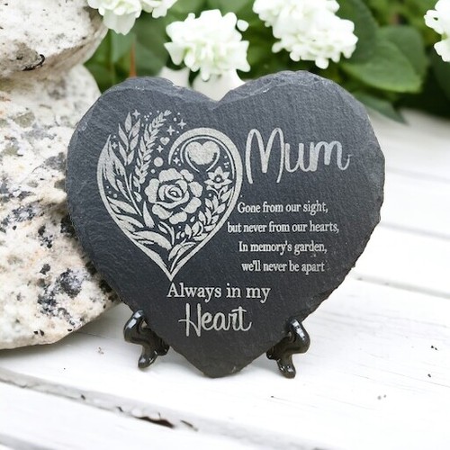 Memorial plaque Slate heart Remembrance stone Cross plaque Rose memorial Grave - Picture 5 of 90