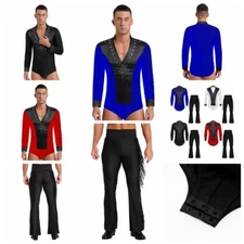 Men's Rompers Dance Bodysuit With Pants Long Sleeve Leotard And Tights Party