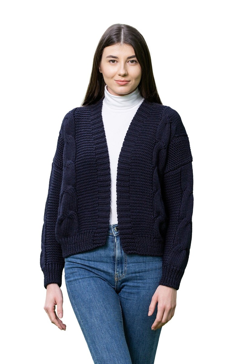 SAOL Irish Cardigan For Women - Wool Blend Herringbone Sweater Coatigan (30% Merino Wool, Vintage Style)