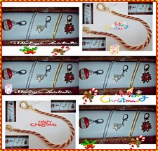 Christmas Rhinestone Crystal Removabl Charm Necklace  BRACELET Set LEATHER BOX