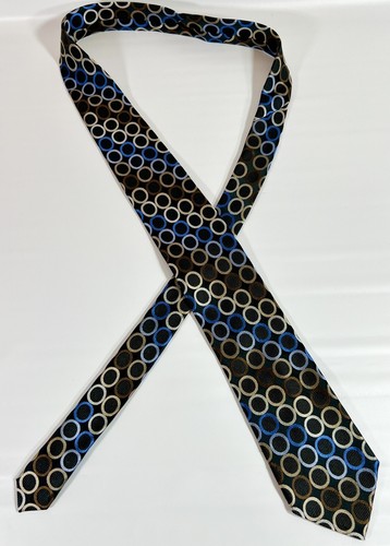 Michael Kors Mens Neck Tie Silk Blue Polka Dot Circles - Picture 2 of 4