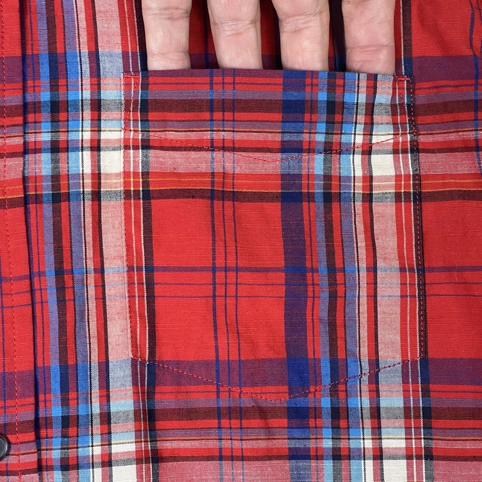 Prana Shirt Adult Large Red Plaid Short Sleeve Logo Outdoor Hiking Preppy Mens - Image 4 of 4