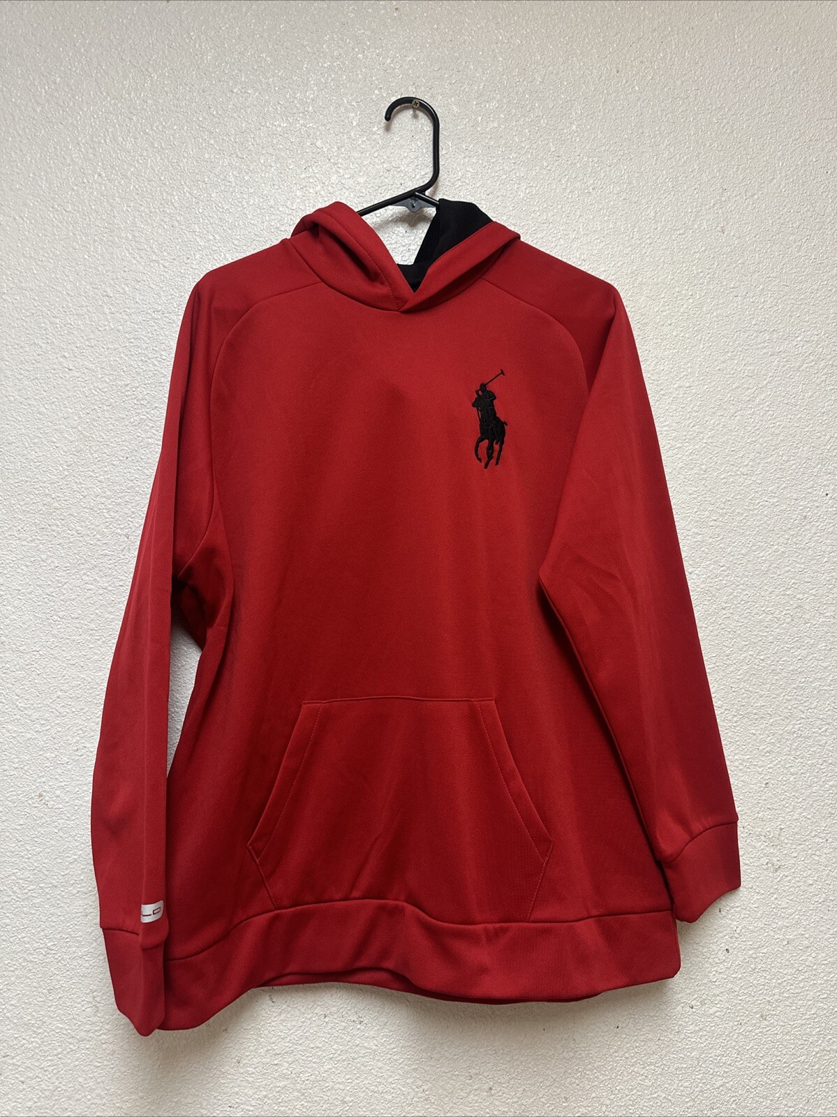 Felpa con cappuccio Polo Ralph Lauren uomo rosso nero grande pony taglia XL