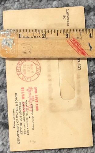 Vintage 1937 LA DWP Envelope | Department of Water Power Los Angeles California - Picture 5 of 5