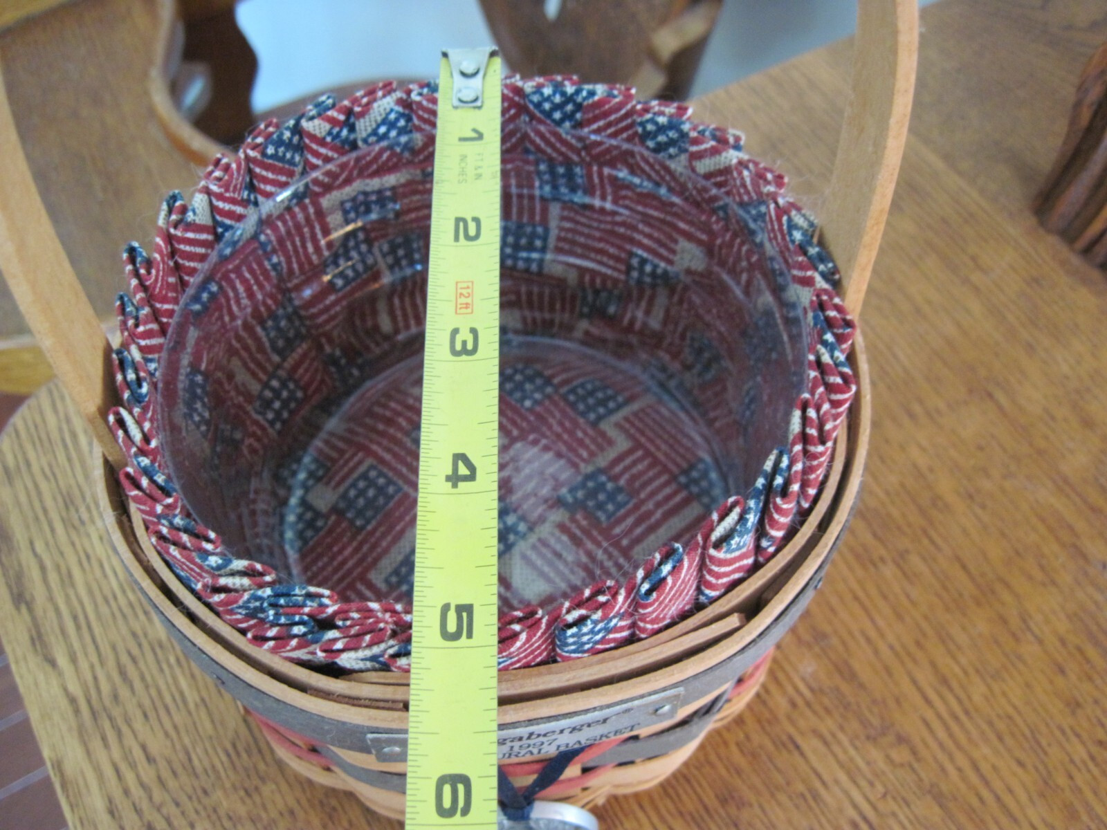 Vintage Small Longaberger 1997 Round Inaugural Basket with Protector Liner & Tag