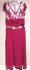Mother of Bride Dress Gown Lace Beaded A-Line V-Neck Chiffon Red 12P, 10P Petite