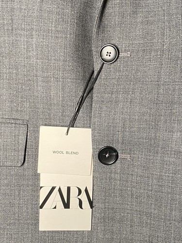 ZARA Grey Wool Blend Suit Jacket Blazer Size 36 Mens Business Attire - Picture 4 of 15