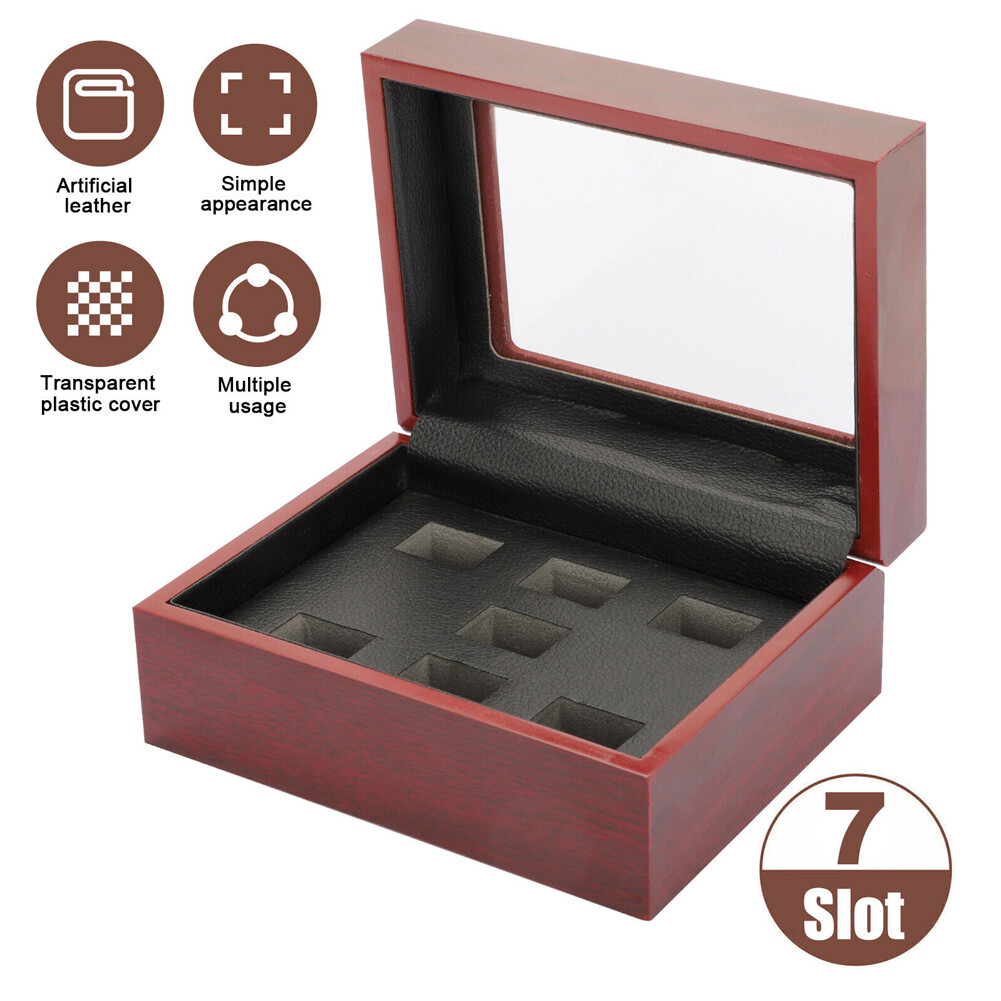 7 Holes Championship Ring Display Wooden Box Collection Storage Holder Case US