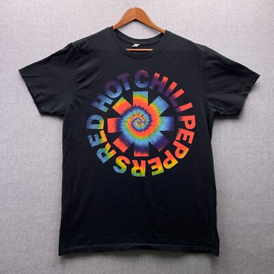 Red Hot Chili Peppers Spiral Tie Dye Graphic Logo Mens M Black  