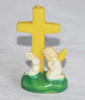 Vintage Gurley Novelty Candle-Easter Yellow Cross Angel Bunny