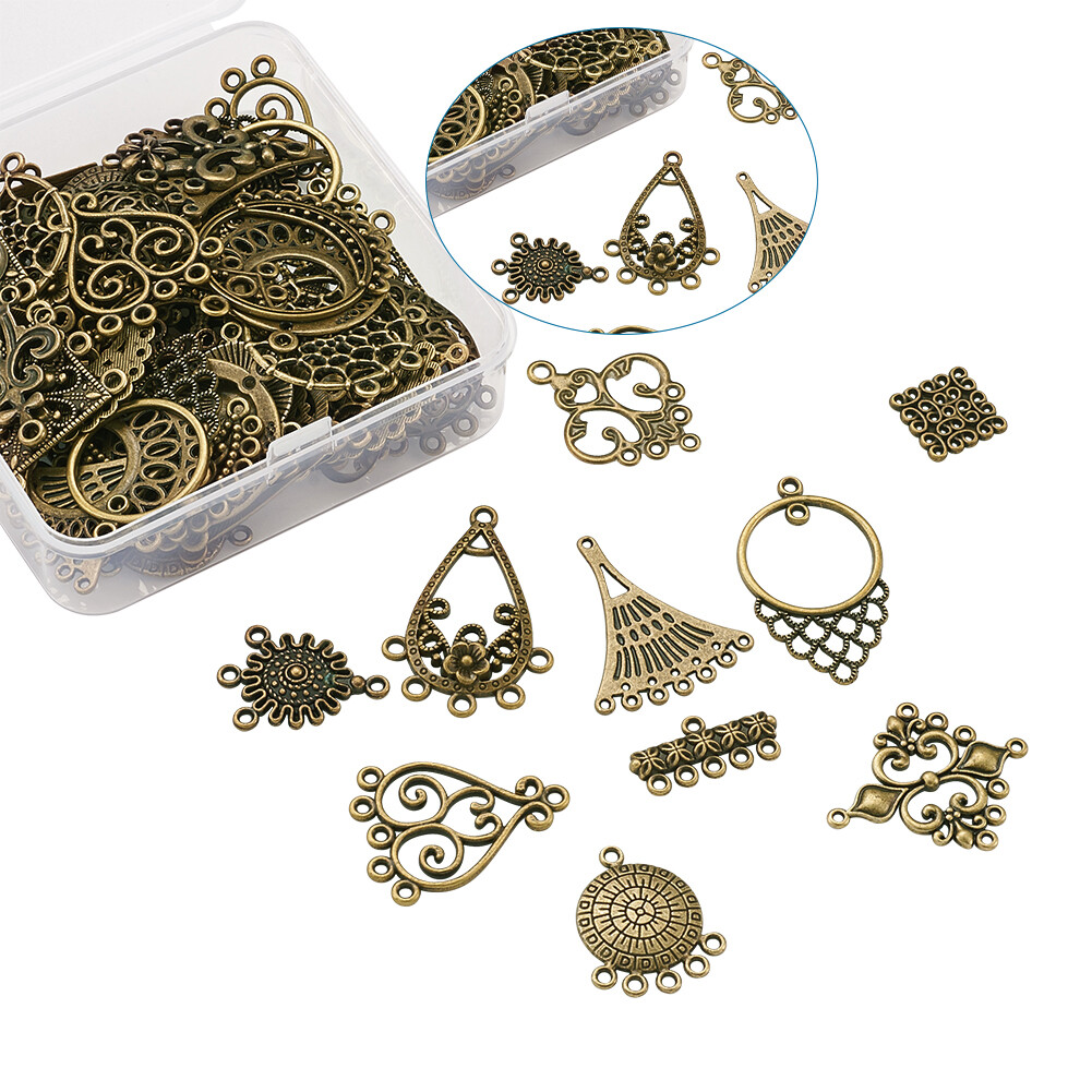 5 Connecteurs Pendentif En Alliage Zinc - Motif Lune Florale Rétro Bronze, Neuf
