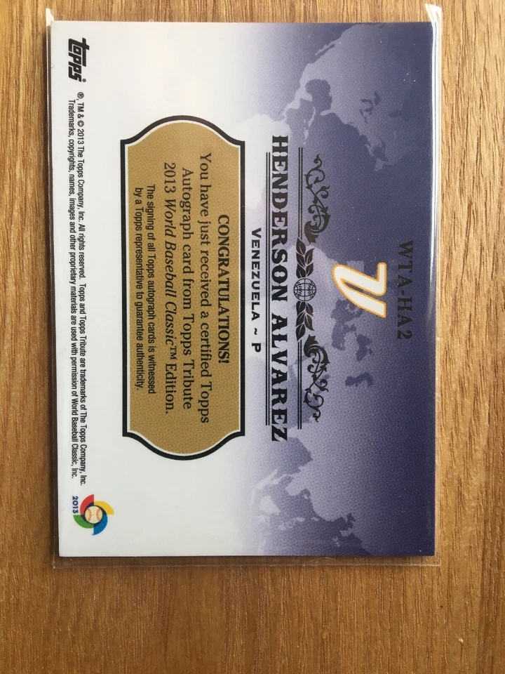 2013 Topps Tibute World бейсбол классический золотой с автографом /35 Хендерсон Альварес - Изображение 3 из 3