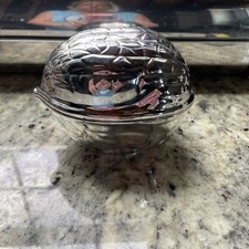 1970 Walnut Silver Player Catch All Dish 7&rdquo; L 4&rdquo; T Gold Colored Inside