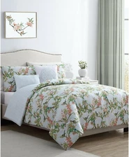VCNY Home Chelsea Springs 5-Pc Floral Bird Stripe Duvet Cover Set - QUEEN - Blue
