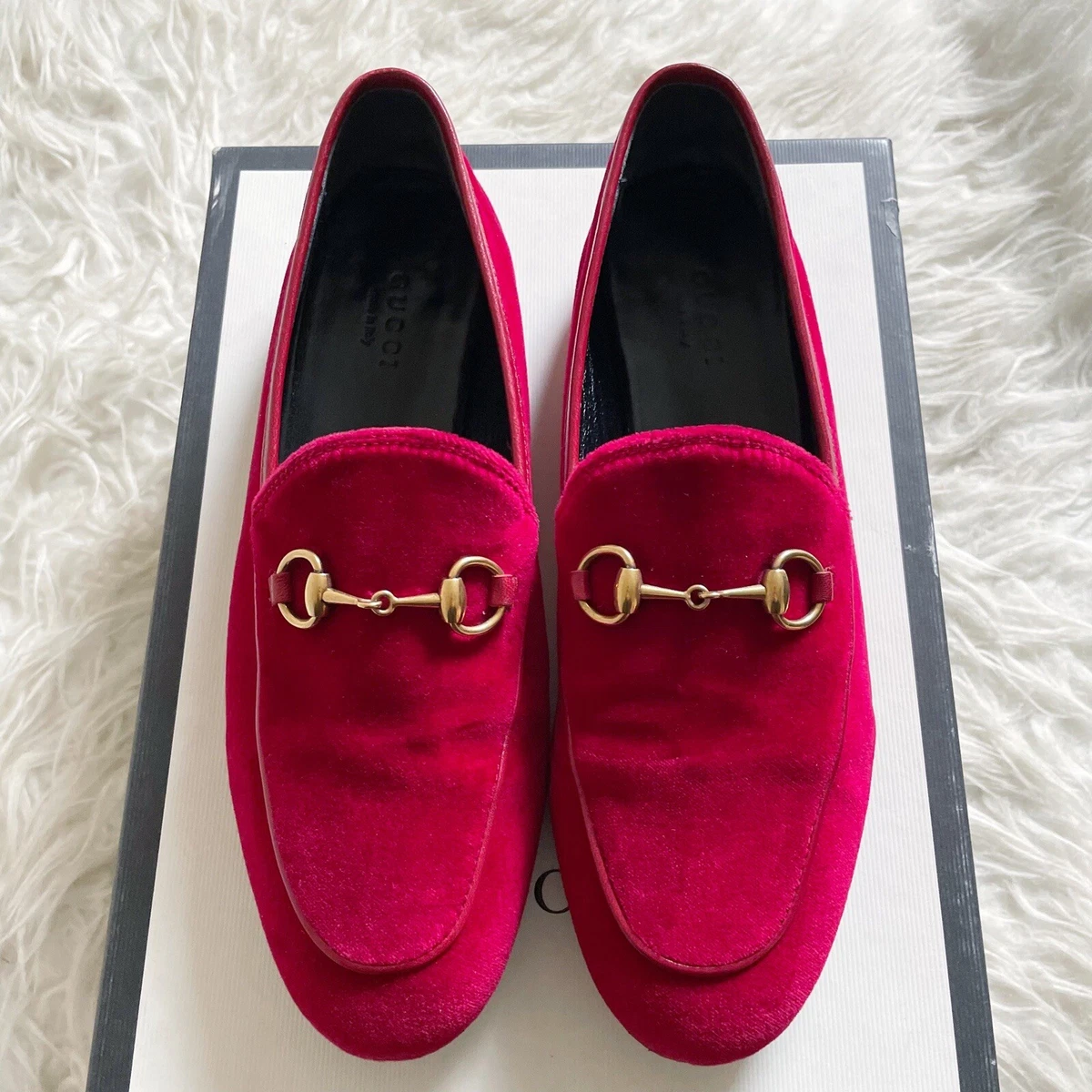 red velvet gucci loafers