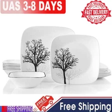18-Piece Glass Dinnerware Set  Service for 6 Plates and Bowls Set Timber Shadows