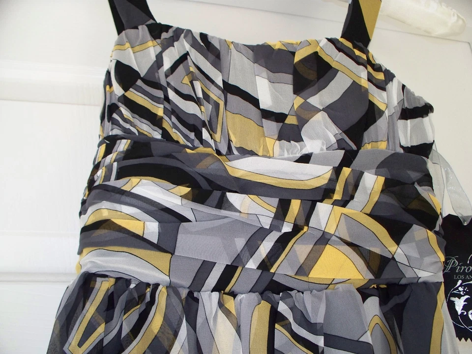 Vestido Pirueta Los Angeles EDIE Gris Estampado Geométrico Seda Gasa Forrado - 16 Foto 4 de 4