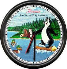 Hamm's Hamms Costume Beer Bear On A Log Beavers Refresing Bar Sign Wall Clock