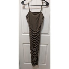 Women's Revamped Olive Green Mesh Bodycon Ruched Maxi Slimming Dress Size 2