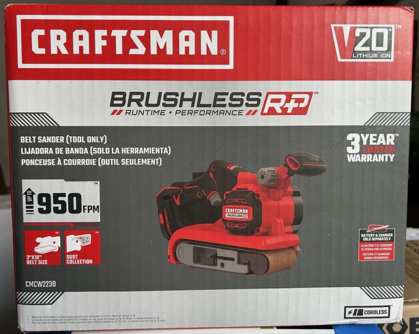 CRAFTSMAN CMCW223B 20V Brushless Cordless Belt Sander Tool Only New