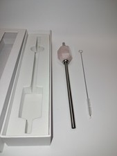Rose Quartz Crystal Stainless Steel Drinking Straw Set w Brush Gift Box