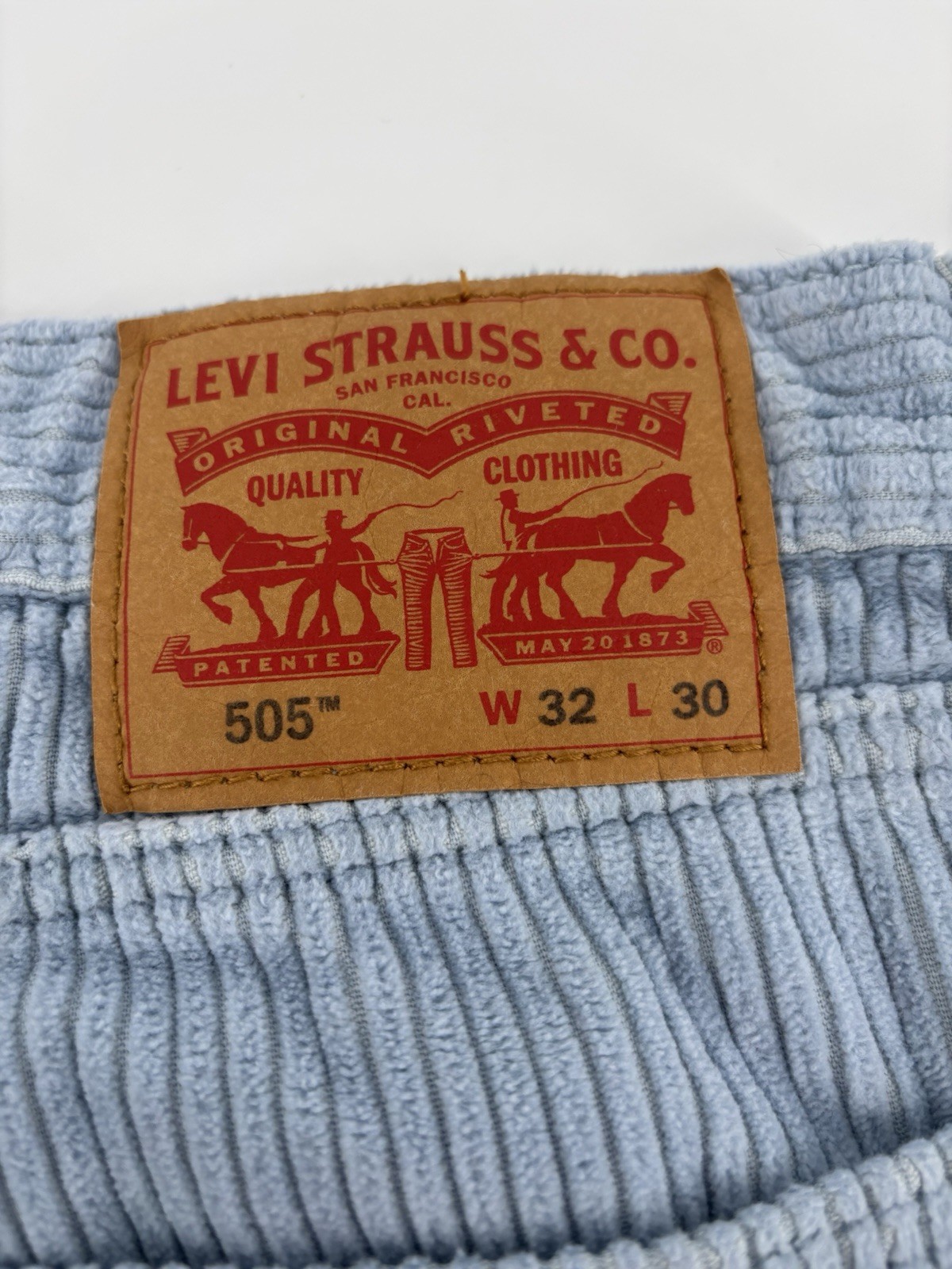 Levi's 505 Corduroy Pants Mens 32x30 Light Blue Slate Straight Leg Cords Zip Fly image 7