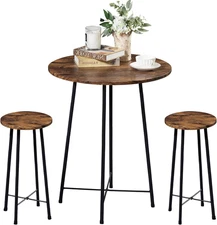 Small Bar Table and Chairs, round Bistro Sets with 2 Barstools, 3-Piece Pub Dini