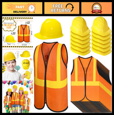 24 Pcs Construction Birthday Party Supplies - Kids Hard Hats Vests Costume Set