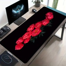 1pc Large-sized Esports Gaming Mouse Pad with a Red Peony Flower Art-style Patt