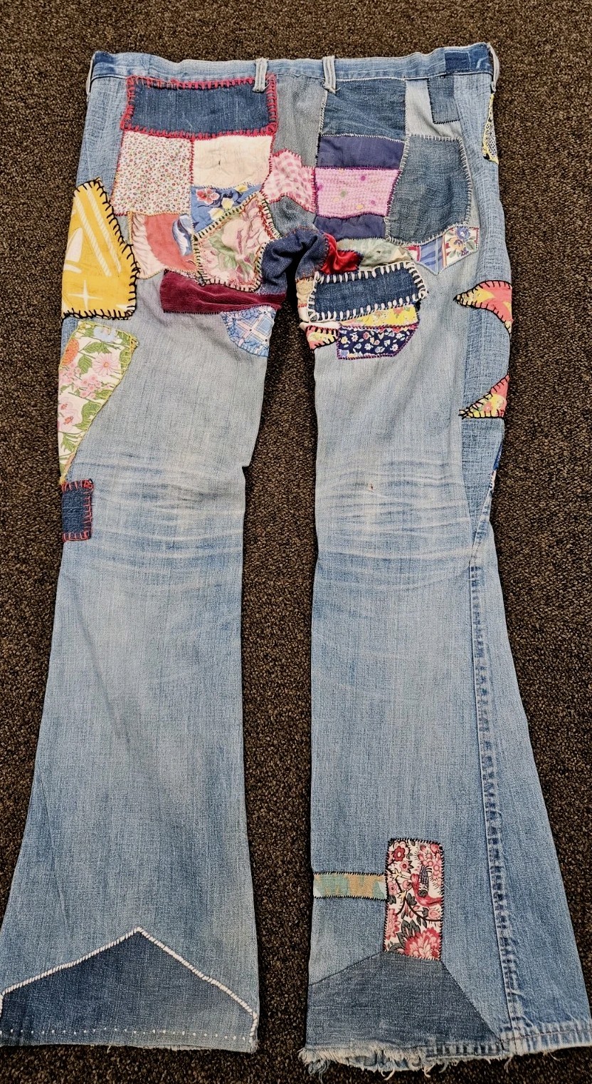INSANE 70s Patchwork Crazy Quilt HippieJeans  Aut… - image 2