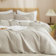 Waffle Weave Duvet Cover Set Queen Size, No Snagging Ultra Soft Luxury Textured