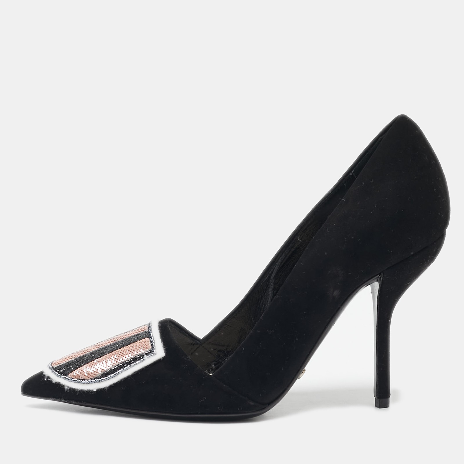 Dior Black Suede Sequins Embellished Heels Size 35