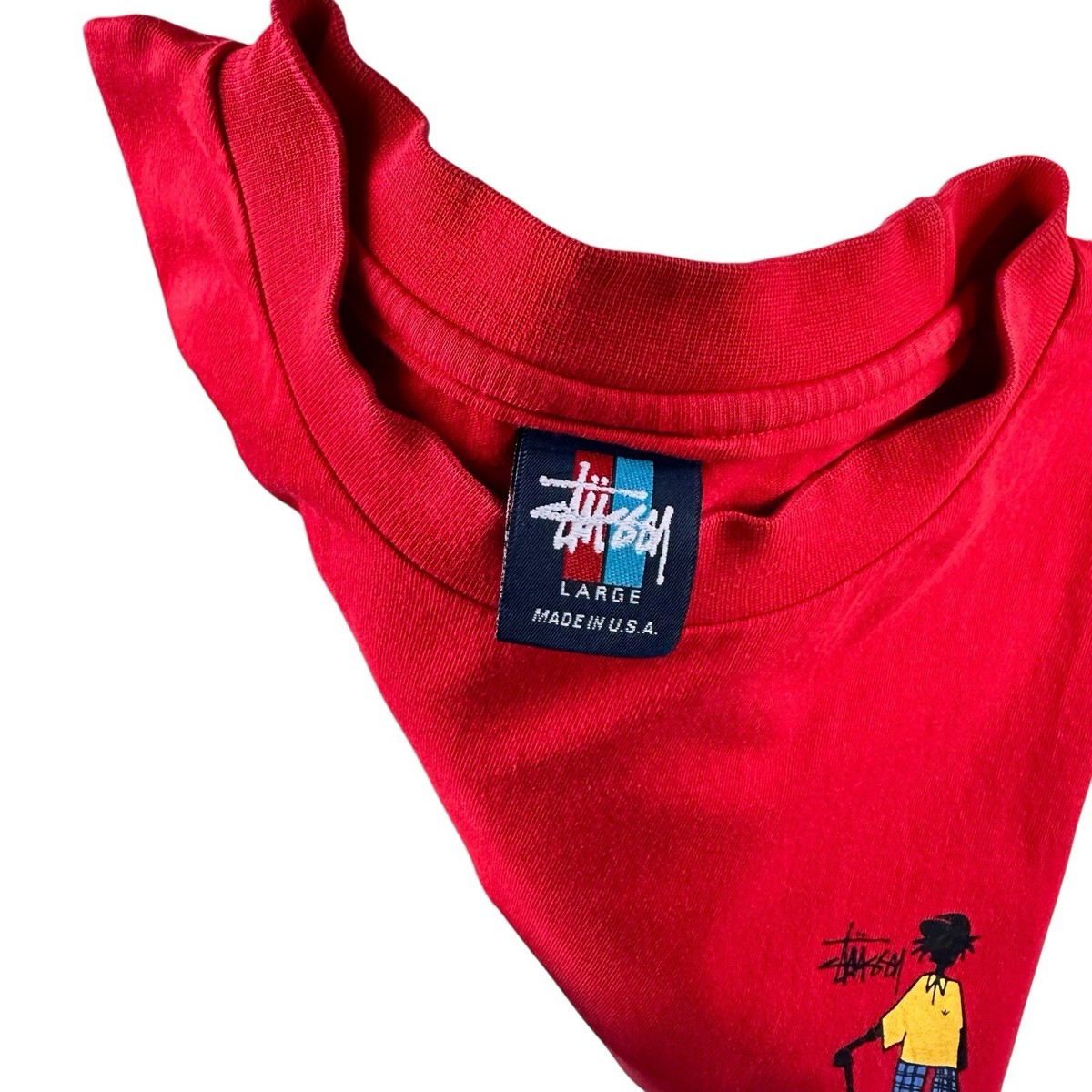 Vintage 90s Stussy Rasta Golf Stickman T-Shirt Size Large Red Made