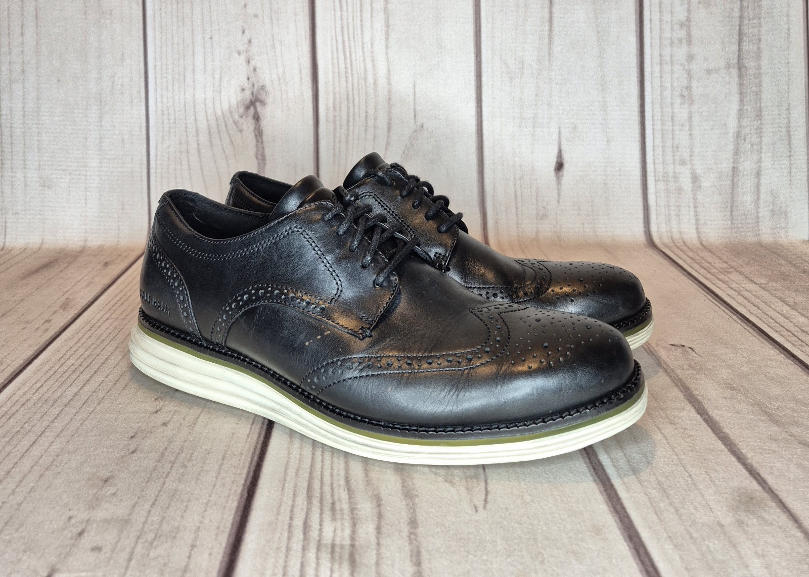 SAOLA Scarpe Cole Haan da uomo taglia 11 originali Grand Energy Wingtip Derby in pelle nera