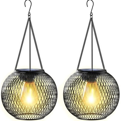 Solarlampen Außen Hängend  2 Stück Metall Retro LED Gartenbeleuchtung