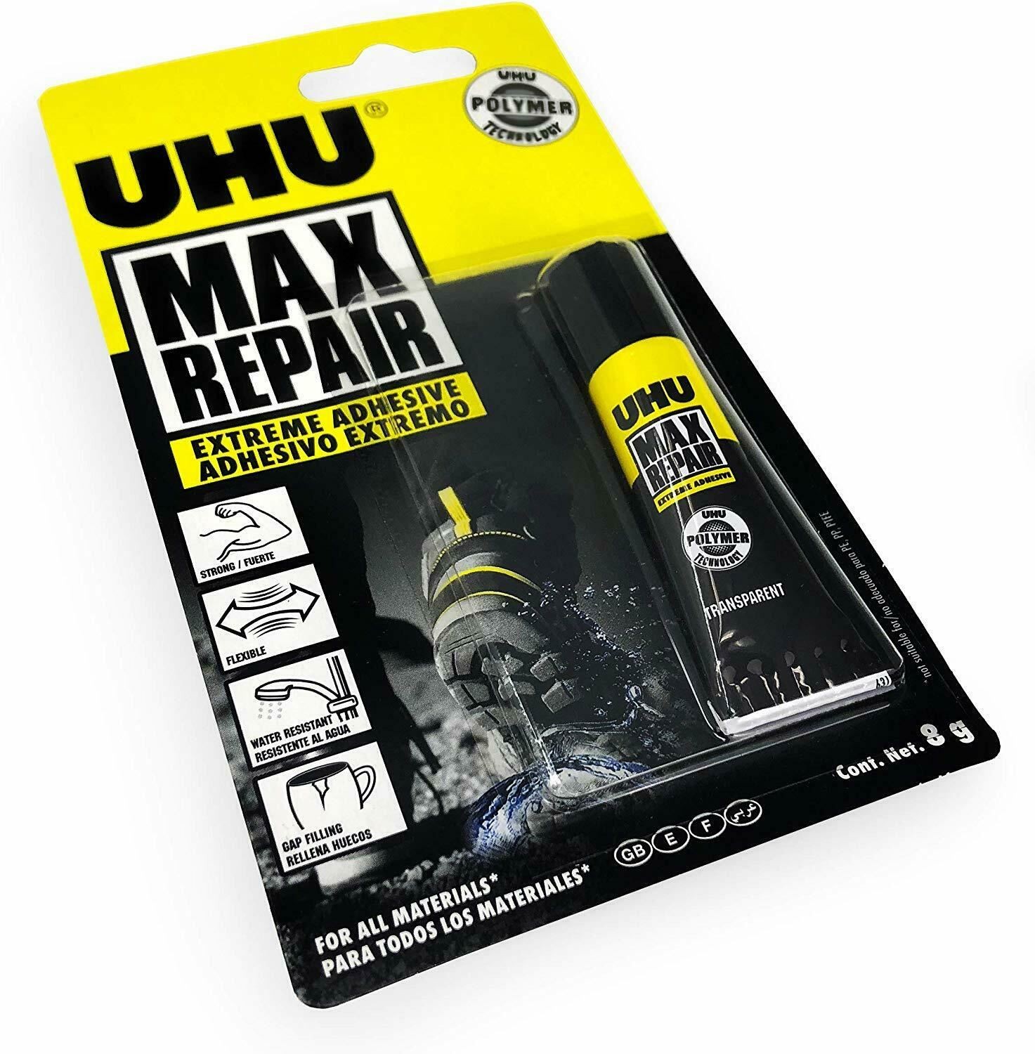 UHU Max Repair Transparent Extreme Adhesive – Solvent Free - 8g Tube X 2