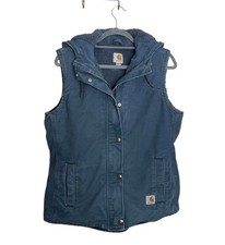Carhartt Women s Sandstone Berkeley II Sherpa-Lined Hooded Vest Large 12-14 Blue