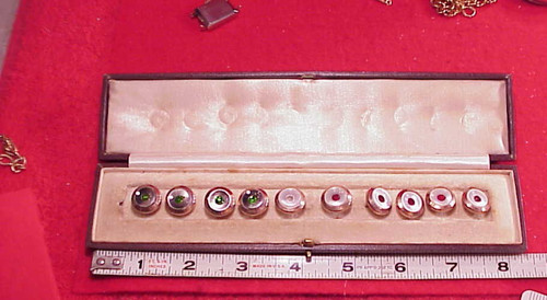 Vintage Early Gold Filled 9/16 in MOP RHINESTONE 10 Buttons in Original Box