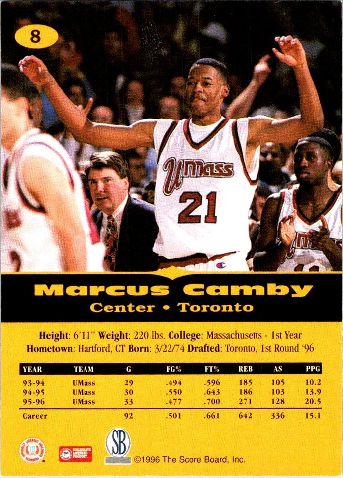 1996-97 Score Board All Sport PPF #8 Marcus Camby - Image 2 of 2
