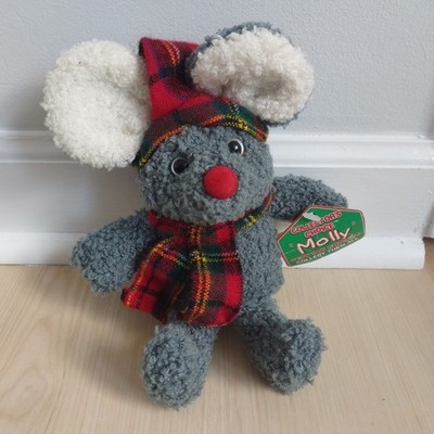 Vintage DanDee Christmas Holiday Plush Gray Mouse Stuffed Animal Molly Plaid Hat